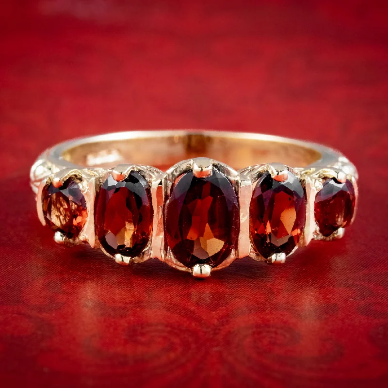 ladies-custom-diamond-rings-Victorian Style Garnet Five Stone Ring 2.5ct Total