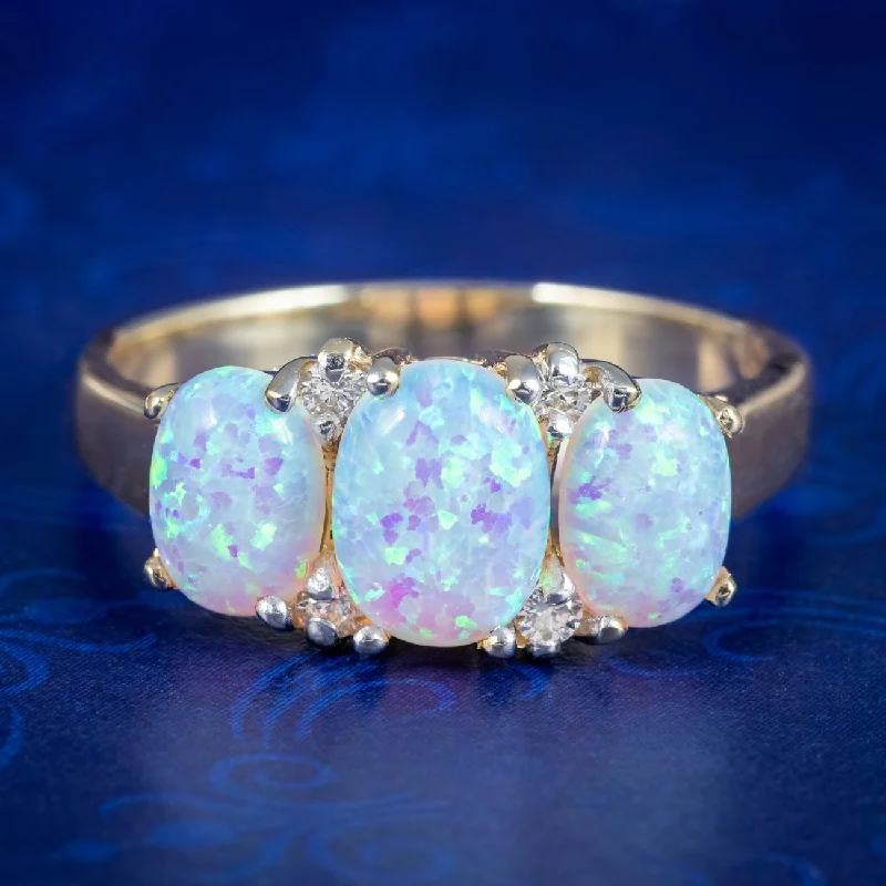 ladies-luxury-rose-gold-rings-Victorian Style Opal Diamond Trilogy Ring