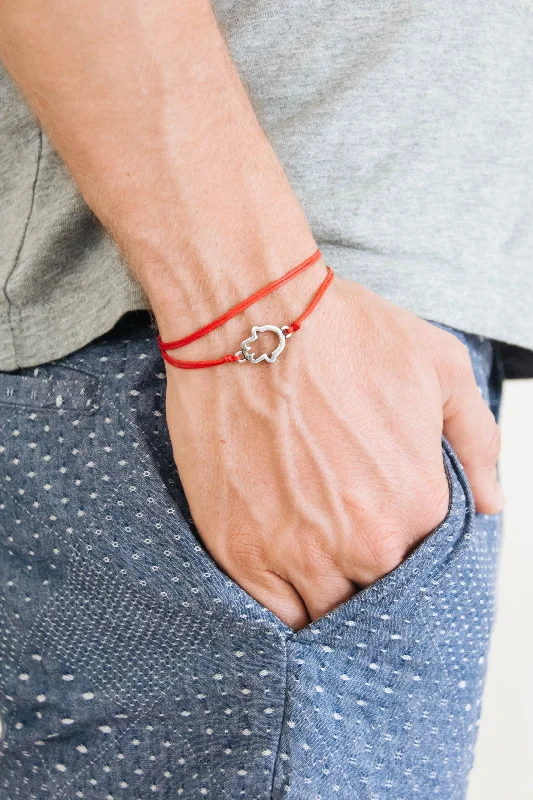 Ladies bracelets elegant bands -Wrapped silver Hamsa bracelet for men, red cord, Kabbalah jewelry