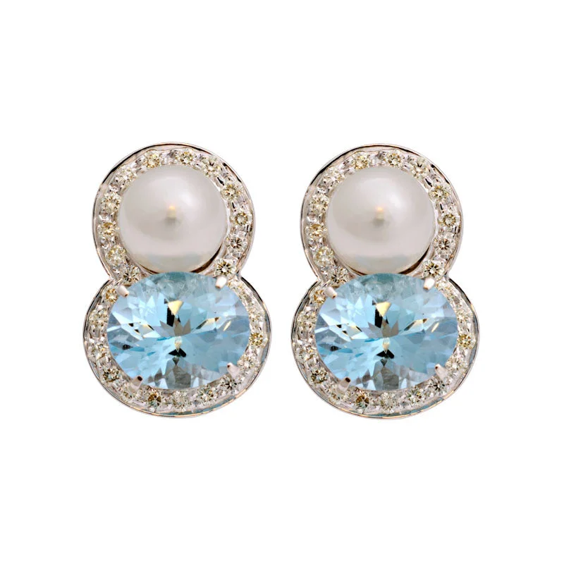 ladies-party-dangle-earrings-Earrings-Blue Topaz, South Sea Pearl and Diamond