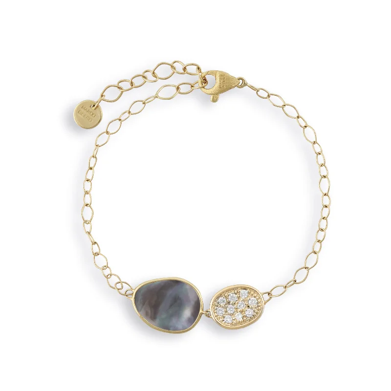 Ladies bracelets with owl charms -18K Yellow Gold and Diamond Black Mother of Pearl Bracelet