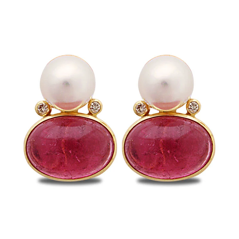 ladies-vintage-silver-earrings-Earrings-Rubellite, South Sea Pearl and Diamond