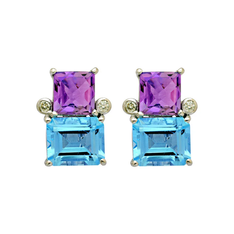 ladies-vintage-diamond-earrings-Earrings-Blue Topaz, Amethyst and Diamond