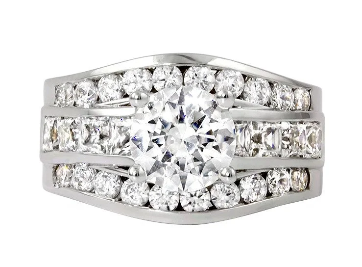 engagement-gold-channel-ring-14k White Gold Channel Set Three Row Diamond Engagement Ring