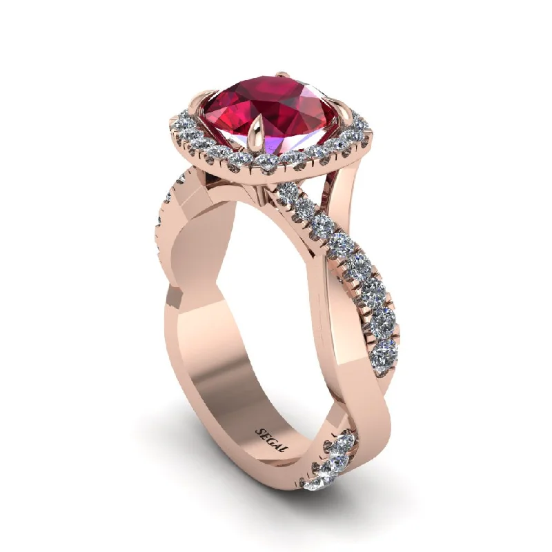 engagement-elegant-platinum-ring-Ruby Twist Shank Halo Engagement Ring - Cheyenne No. 11