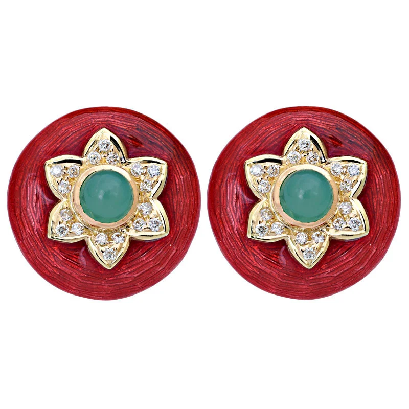 ladies-trendy-silver-earrings-Earrings-Chrysoprase and Diamond (Enamel)