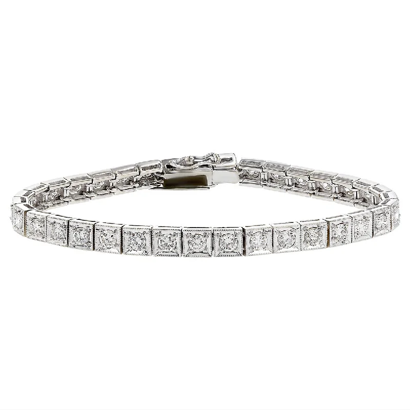 Ladies bracelets with frost opal -Art Deco 18K White Gold Diamond Bracelet