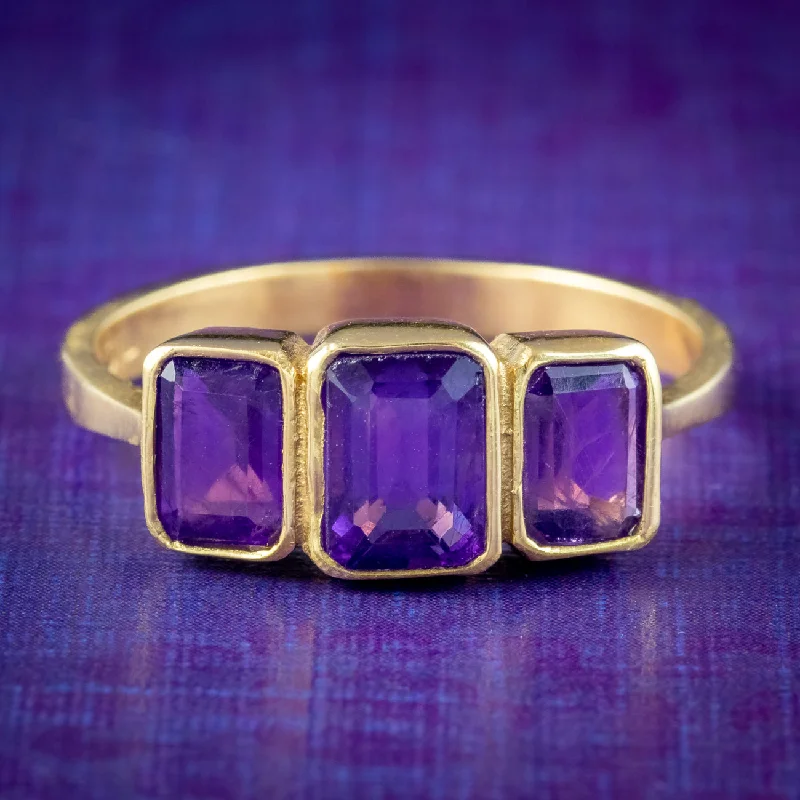 ladies-white-gold-promise-rings-Art Deco Style Amethyst Trilogy Ring 2.2ct Total