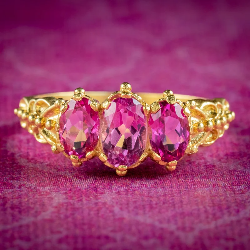 ladies-affordable-diamond-rings-Victorian Style Pink Topaz Trilogy Ring 1.8ct Of Topaz