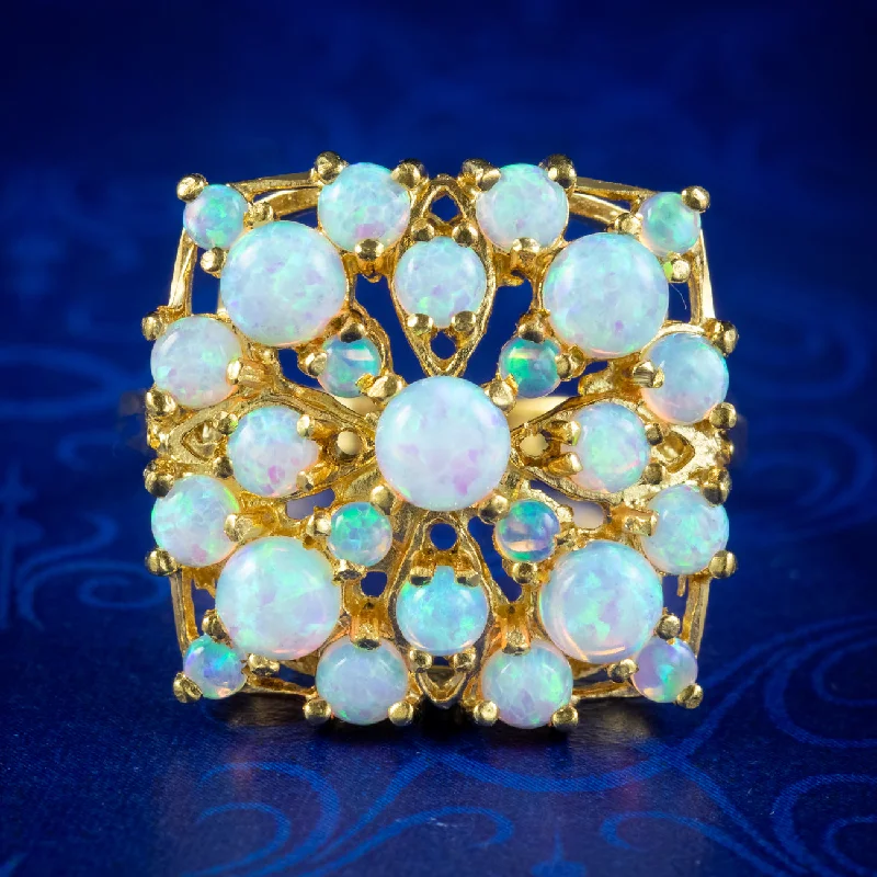 ladies-minimalist-pearl-rings-Victorian Style Opal Cluster Ring 18ct Gold On Silver