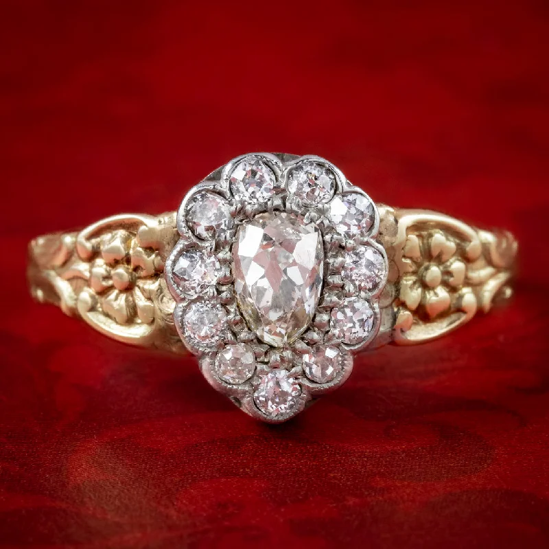 ladies-birthstone-rose-gold-rings-Georgian Style Diamond Cluster Ring 0.80ct Total