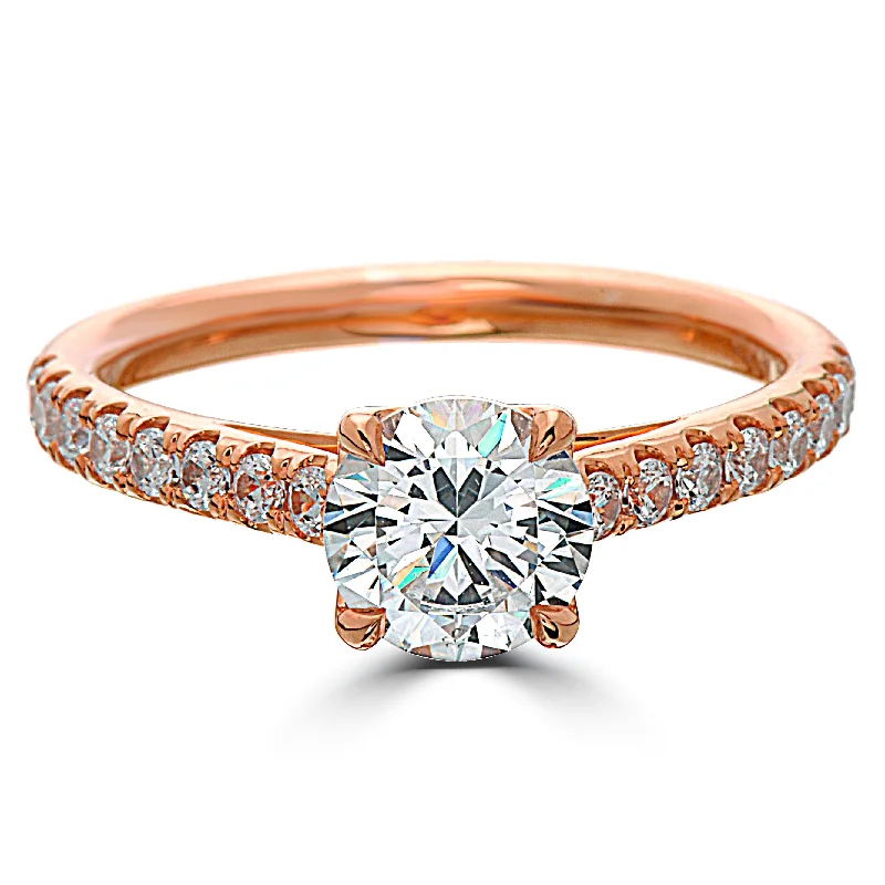 engagement-handmade-platinum-ring-Point of Love Round Brilliant 1 Carat Diamond Shank 18K Rose Gold Engagement Ring