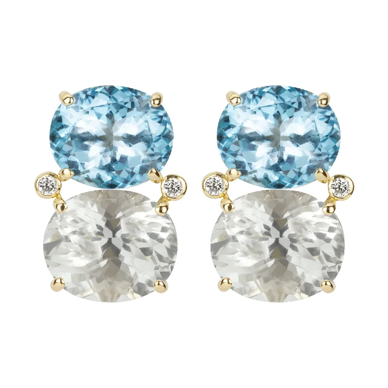 ladies-flower-rose-gold-earrings-Earrings - Blue Topaz, Crystal And Diamond