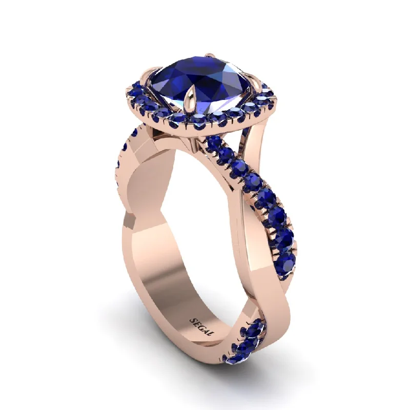 engagement-wedding-diamond-ring-Sapphire Twist Shank Halo Engagement Ring - Cheyenne No. 74