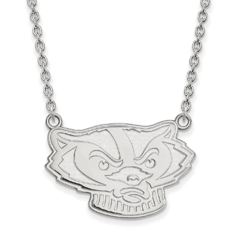 Ladies necklaces for dancers -Sterling Silver U of Wisconsin Large Badger Pendant Necklace