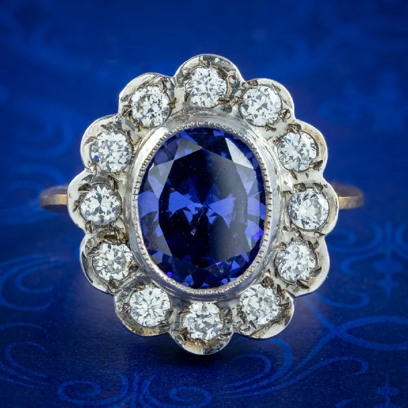 ladies-affordable-diamond-rings-Edwardian Style Blue CZ Tanzanite Daisy Cluster Ring