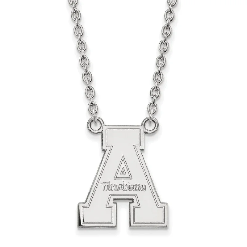 Ladies necklaces with flame pendants -14k White Gold Appalachian State Large Pendant Necklace