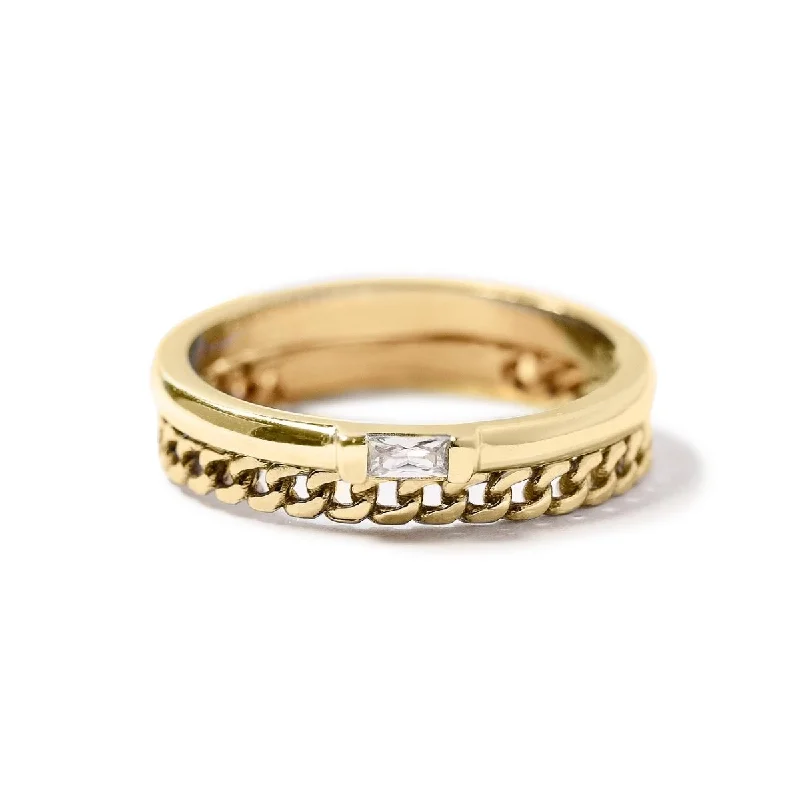 ladies-oval-pearl-rings-Baguette Curb Chain Ring Set