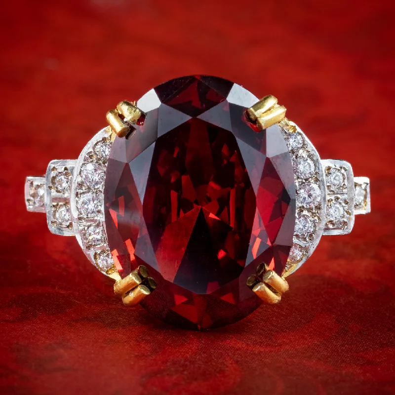 ladies-ruby-heart-rings-Art Deco Style Garnet Cz Cocktail Ring 15.5ct Garnet