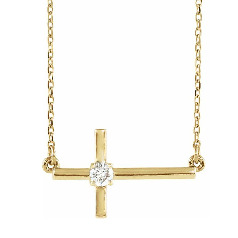 Ladies necklaces with fusion metals -14K Yellow Gold & Diamond Sideways Cross Necklace, 16-18 Inch