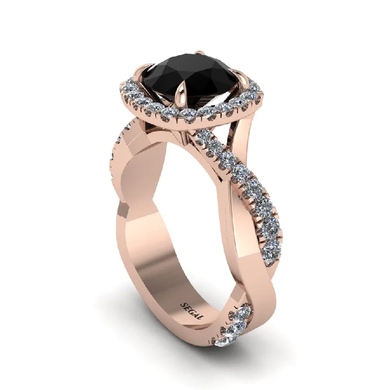 engagement-rose-gold-twist-ring-Black Diamond Twist Shank Halo Engagement Ring - Cheyenne No. 8