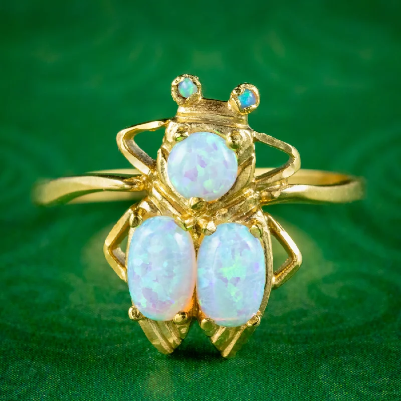 ladies-diamond-solitaire-rings-Victorian Style Opal Insect Ring