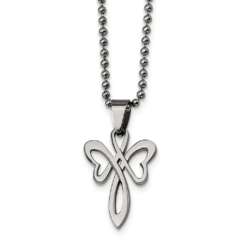 Ladies necklaces with shell pendants -Stainless Steel Heart Cross Necklace