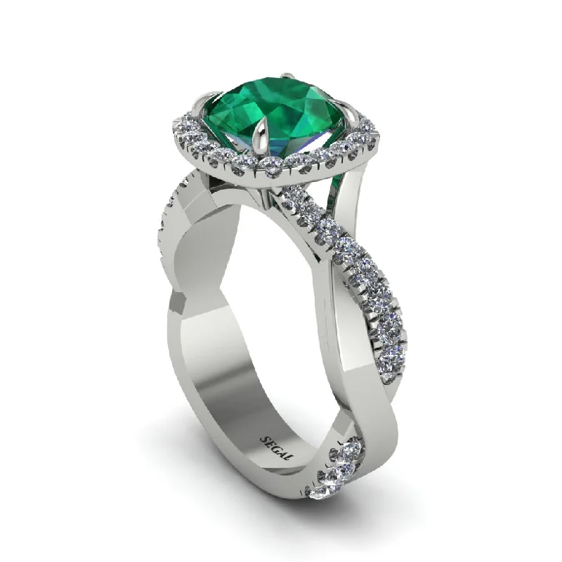 engagement-marquise-cut-platinum-ring-Emerald Twist Shank Halo Engagement Ring - Cheyenne No. 6