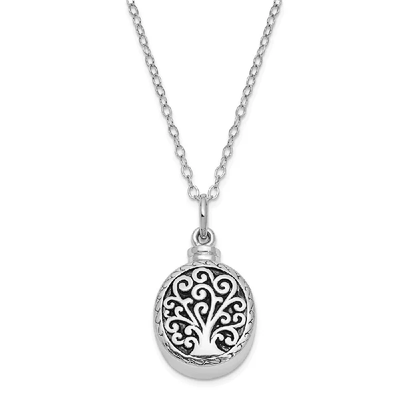 Ladies necklaces for explorers -Rhodium Plated Sterling Silver Tree of Life Ash Holder Necklace, 18 In