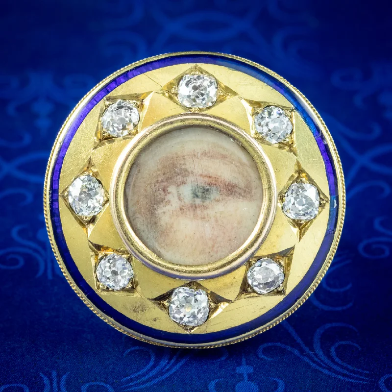 ladies-round-diamond-rings-Antique Georgian Miniature Lovers Eye Diamond Ring Signed Sir Edwin Henry Landseer With Box