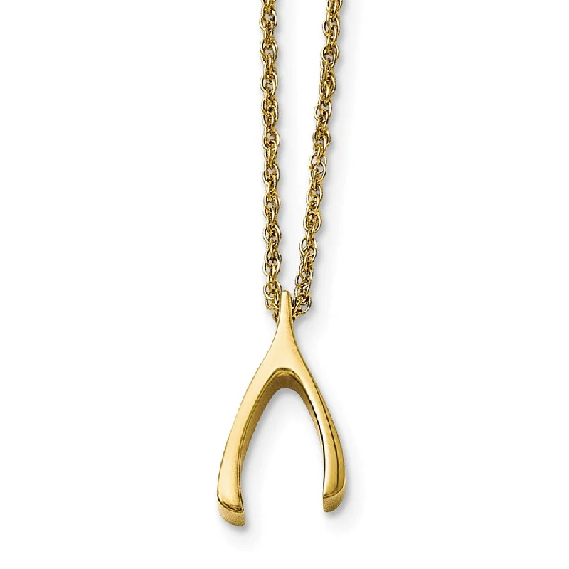 Ladies necklaces bold elegance -Polished Wishbone 16 Inch Necklace in Gold Tone Plated Stainless Steel