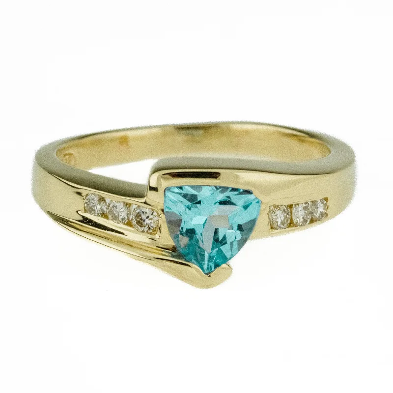 ladies-asscher-cut-gold-rings-1.00ctw Blue Topaz with Diamond Accents Ring in 14K Yellow Gold - Size 7