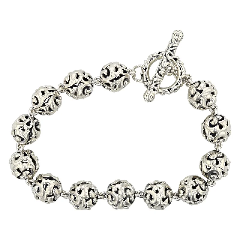 Ladies bracelets corrosion-resistant metal -Charles Krypell Sterling Silver Ivy Bead Bracelet