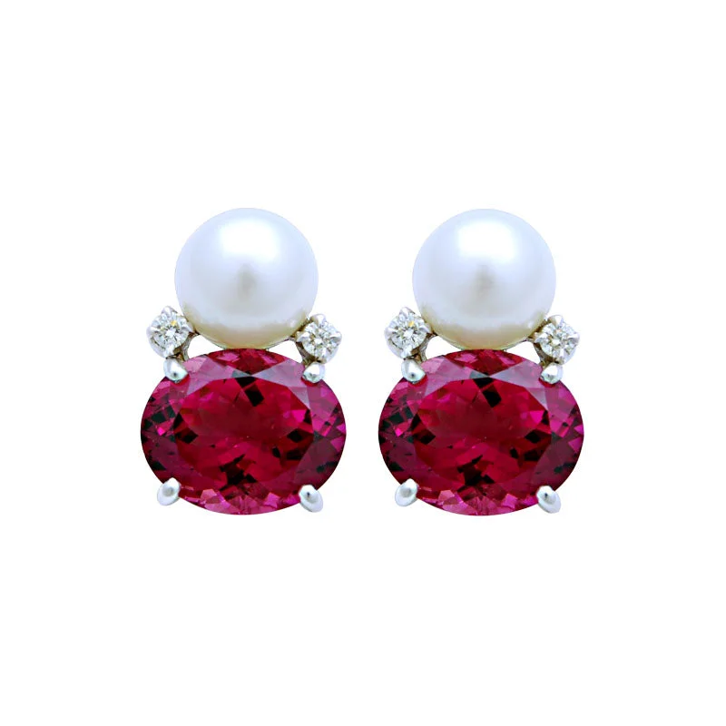 ladies-heart-gold-earrings-Earrings-Rubellite, South Sea Pearl and Diamond