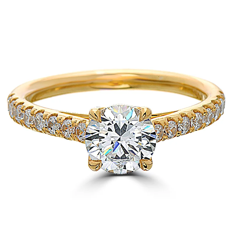 engagement-diamond-cluster-ring-Point of Love Round Brilliant 1 Carat Diamond Shank 18K Yellow Gold Engagement Ring