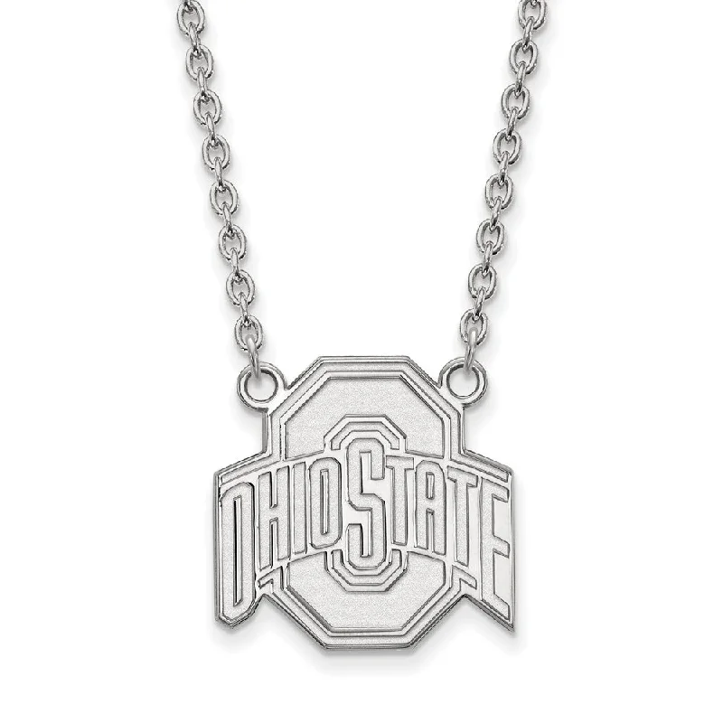 Ladies necklaces fine craftsmanship -Sterling Silver Ohio State Large Logo Pendant Necklace