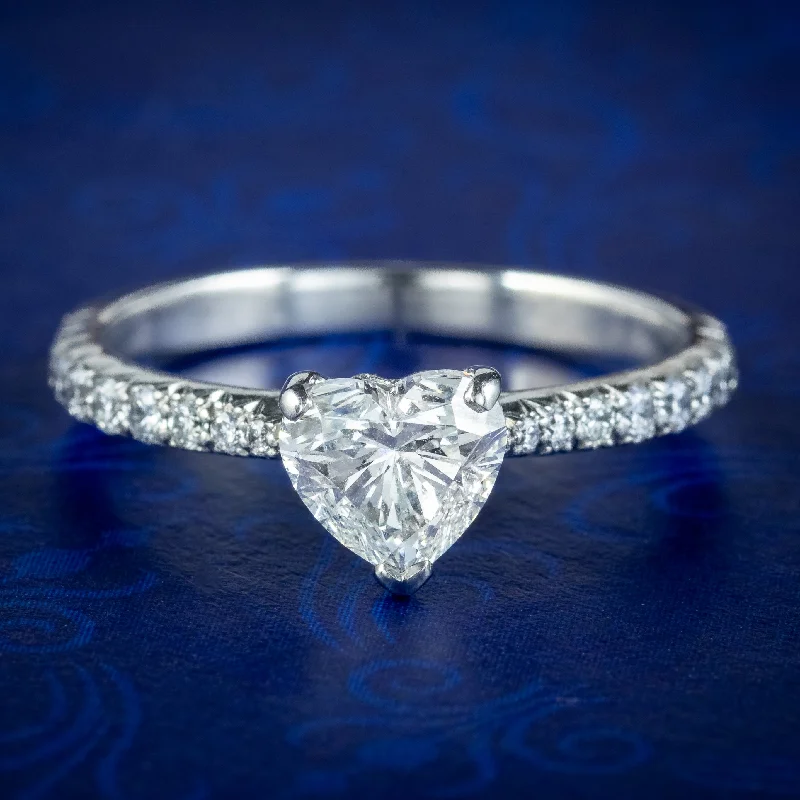 ladies-luxury-silver-rings-Edwardian Style Diamond Heart Ring 1ct Heart 1.4ct Total With Cert