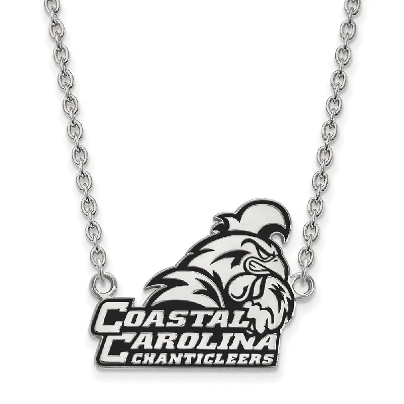 Ladies necklaces quirky designs -Sterling Silver Coastal Carolina U Large Enamel Pendant Necklace