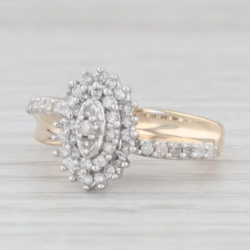 engagement-oval-silver-ring-0.50ctw Diamond Cluster Halo Engagement Ring 10k Yellow Gold Size 7.25