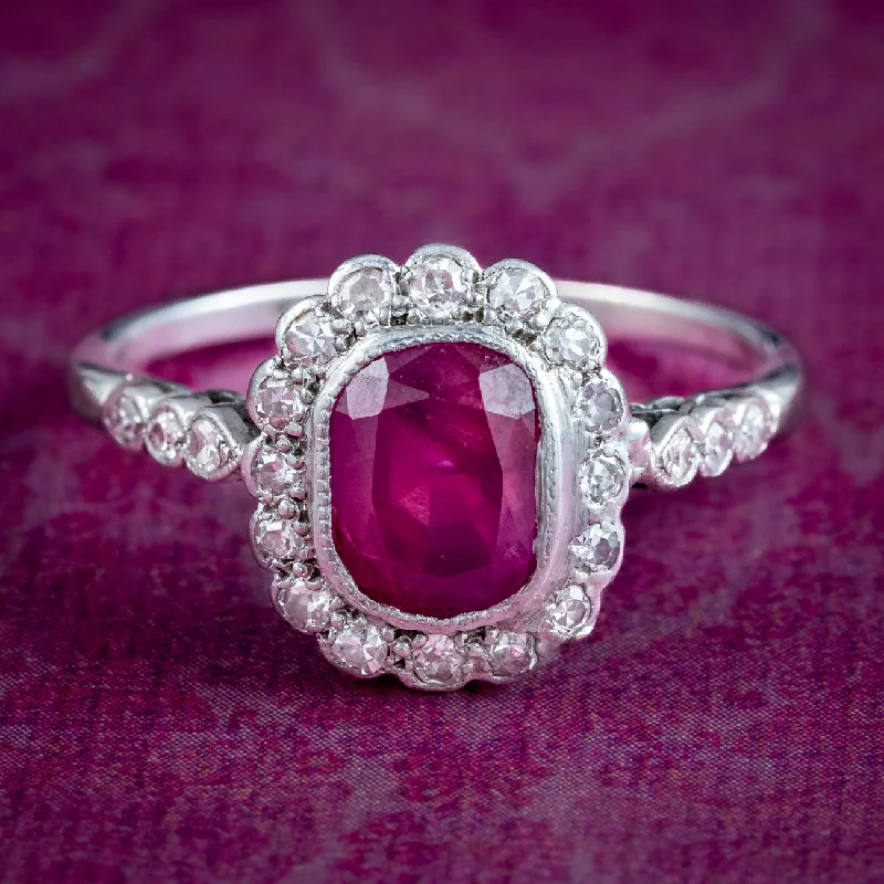 ladies-platinum-unique-rings-Antique Edwardian Ruby Diamond Cluster Ring 1ct Ruby