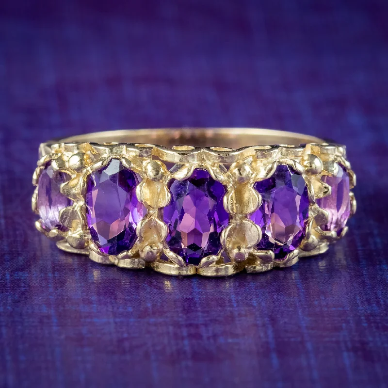 ladies-silver-band-rings-Victorian Style Amethyst Ring 2.5ct Amethyst