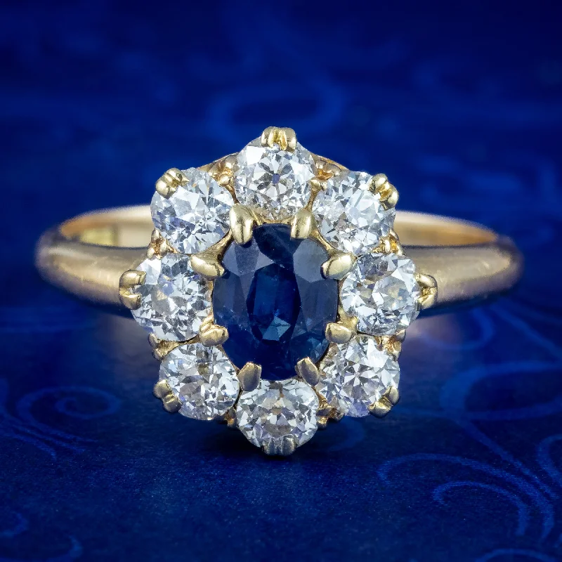 ladies-name-diamond-rings-Antique Victorian Sapphire Diamond Cluster Ring 0.60ct Sapphire