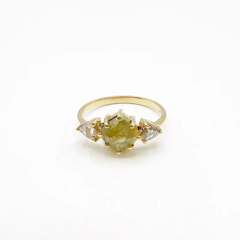 engagement-infinity-platinum-ring-Rose Cut Yellow Faceted Three Stone Diamond Engagement Ring