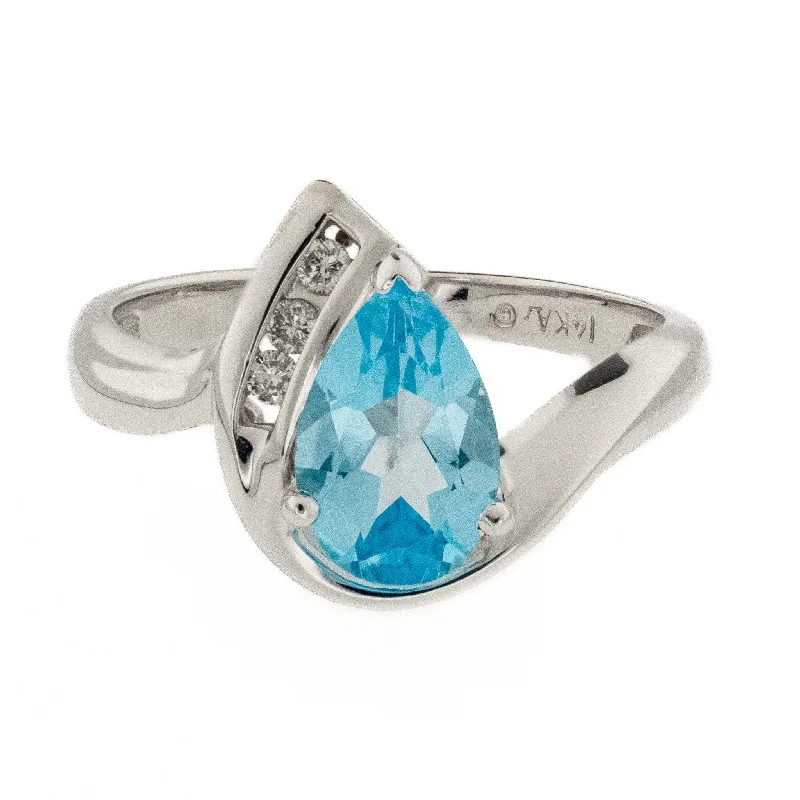 ladies-round-gold-rings-1.65ctw Blue Topaz with Diamond Accents Ring in 14K White Gold - Size 6.75