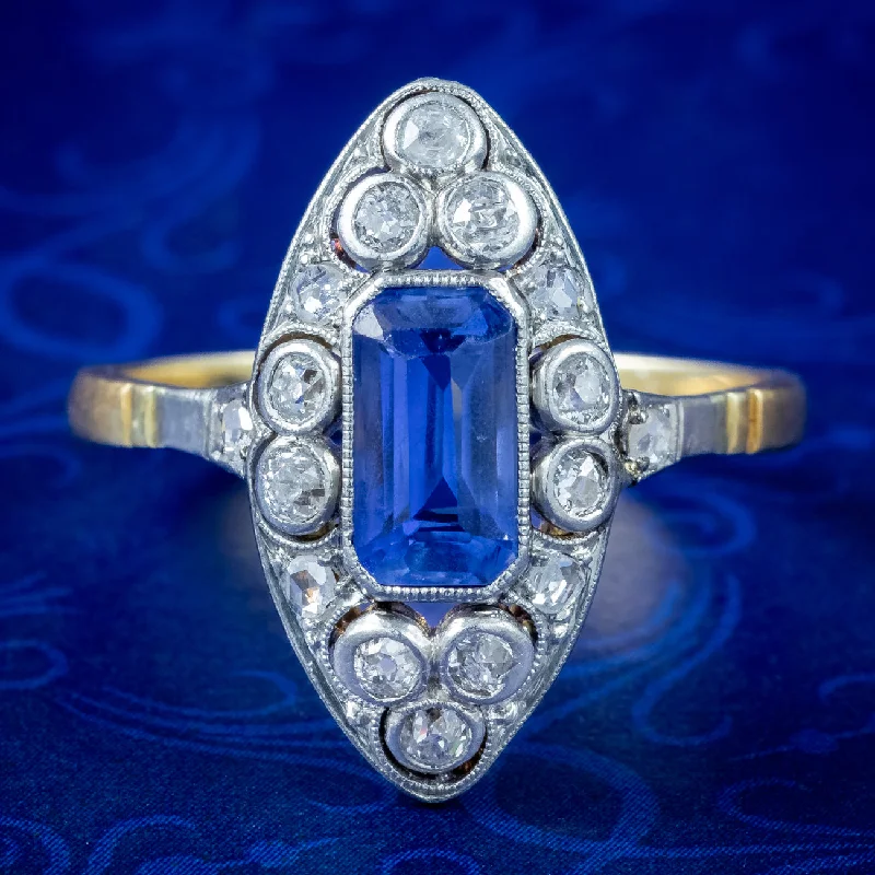 ladies-sapphire-oval-rings-Antique Victorian Sapphire Diamond Navette Ring 1.2ct Sapphire