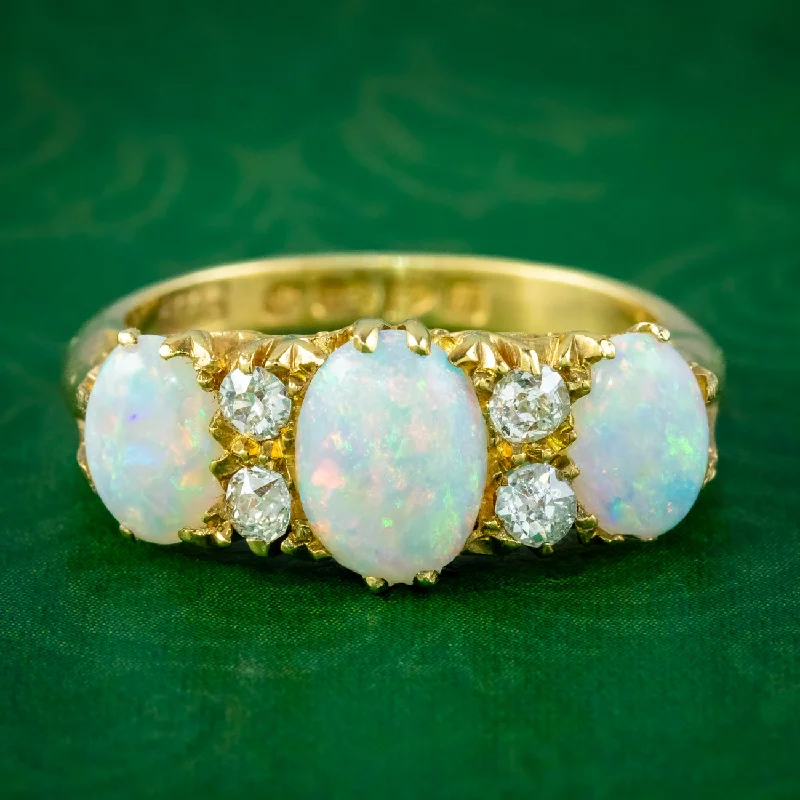 ladies-custom-rose-gold-rings-Antique Edwardian Opal Diamond Ring 2.4ct Opal Dated 1906