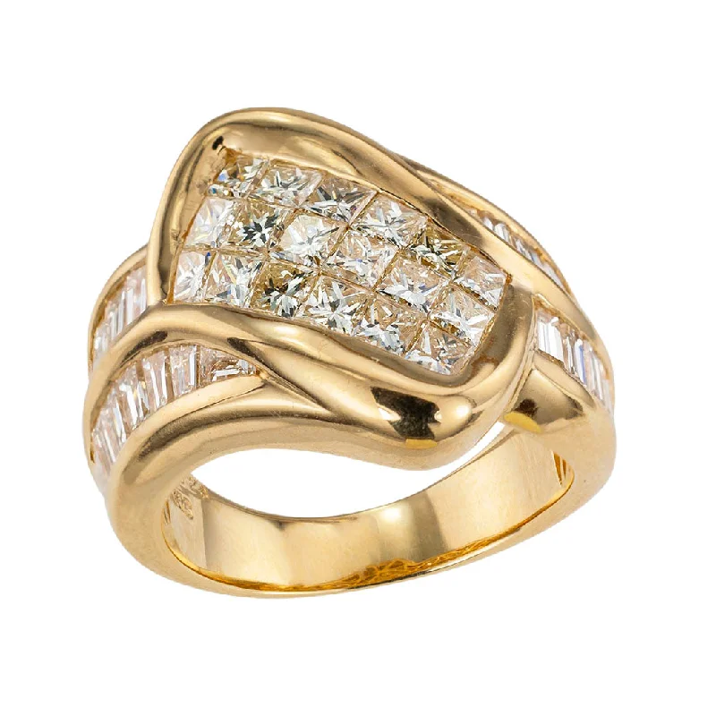 ladies-birthstone-rose-gold-rings-Invisibly Set Princess Cut Diamonds Baguette Diamonds Yellow Gold Ring Band