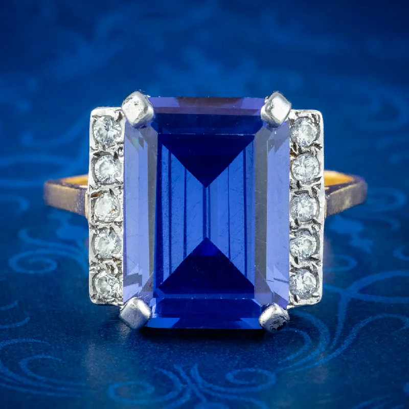 ladies-pear-cut-platinum-rings-Art Deco Style Blue CZ Tanzanite Cocktail Ring