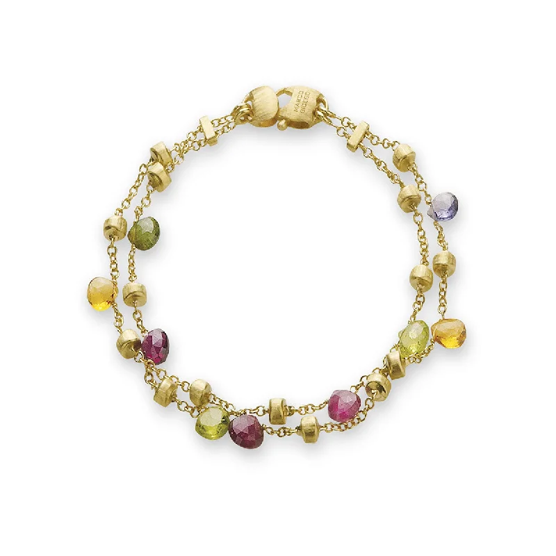 Ladies bracelets with meteor charms -18K Yellow Gold Mixed Gemstone Two Strand Bracelet