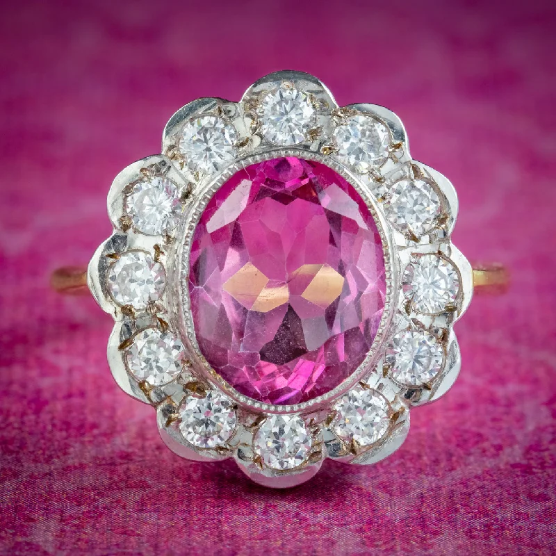 ladies-princess-cut-emerald-rings-Edwardian Style Pink Topaz Cz Daisy Cluster Ring 5ct Pink Topaz